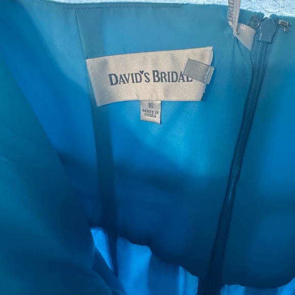 David’s Bridal Strapless Crinkle Chiffon Bridesmaid Dress size 16 Color Blue - Picture 4 of 14